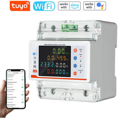 Contatore di energia monofase, interruttore automatico intelligente, Tuya WiFi, contatore bidirezionale, controllo tramite app, sicurezza, compatibile con Alexa e Google Assistant.