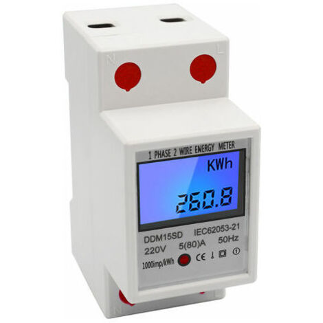 Contatore di energia monofase su guida DIN 5-80A 220V 50Hz Contatore KWh elettronico con display digitale retroilluminato LCD DDM15SD