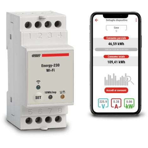 Contatore di Energia WiFi Monofase con APP Vemer VE794600 Energy WiFi