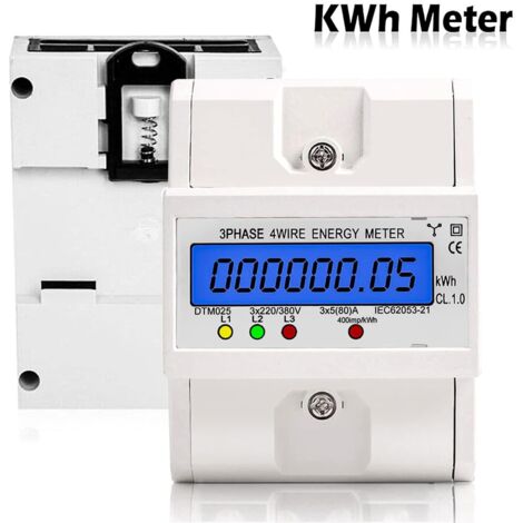 Contatore di potenza elettrica trifase a 4 fili, 220/380 V 5-80 A, misuratore digitale LCD per montaggio su guida DIN per sistemi di misurazione della potenza.