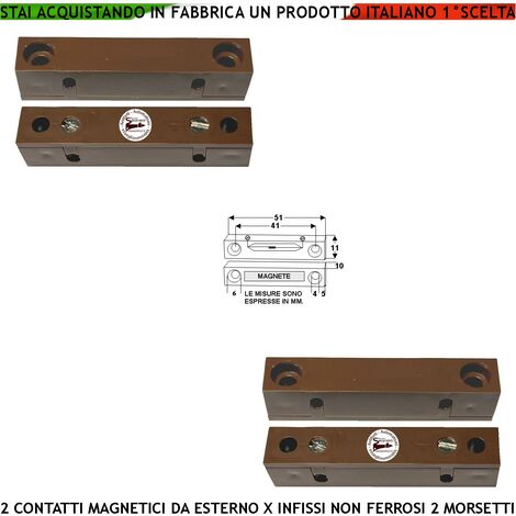 Contatto Magnetico da Esterno Due Pezzi Sensore Reed Uscita NC Antifurto Sensibilità Magnetica 13 mm Tensione Transito Max 30 V 0,5 A Carico Resistivo 2 Morsetti Cover ABS Marrone Protezione IP40