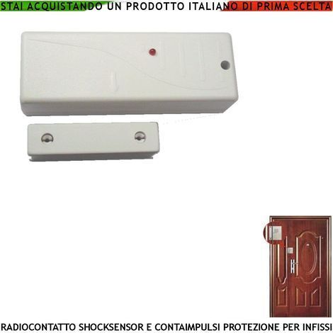 Contatto Magnetico Radio Fr. 433,92 MHz Con Sismico Regolabile 2 Pezzi Con Ingresso Sensori Antifurto Remoti NC Contaimpulsi Per Switchallarm Codice SecurLysa Anticollisione Rileva Trapano e  Scasso