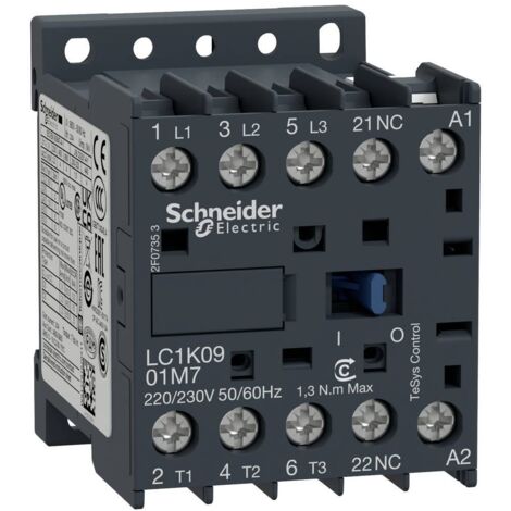 Contattore per guida DIN e pannello 230vac 9a 3 poli 4 Kw Lc1k0901p7