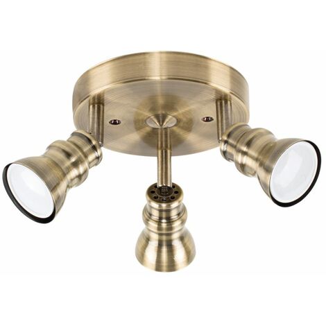 Modern 3 Way Adjustable Domed Heads Straight Bar Ceiling Spotlight in an Antique Brass Finish