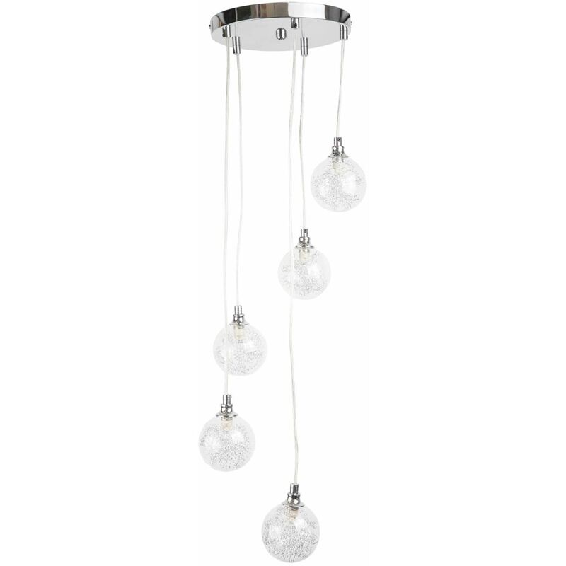 Chrome 5 Light Cluster Fitting with Glass Globe Shades