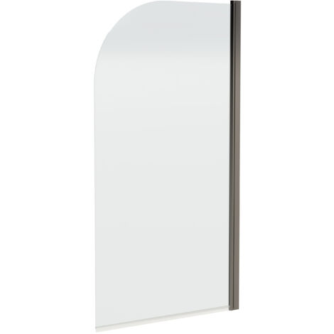 Contemporary 6mm Toughened Safety Glass Round Bath Screen - 1430 x 790 x 55mm - Brushed Pewter