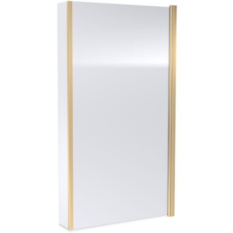 Contemporary 6mm Toughened Safety Glass Square Hinged Bath Screen with Fixed Return - 1430 x 795 x 24mm - Brushed Brass