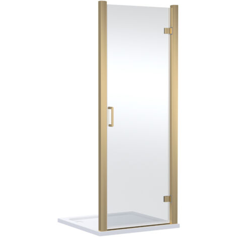 Contemporary 8mm Glass Reversible Hinged Shower Door, 800mm, Brushed Brass