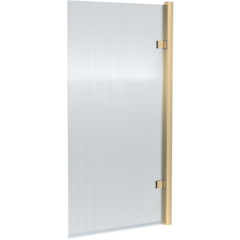 Contemporary 8mm Toughened Safety Glass Square Hinged Fluted Bath Screen - 1520 x 830 x 24mm - Brushed Brass