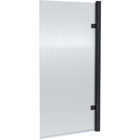 Contemporary 8mm Toughened Safety Glass Square Hinged Fluted Bath Screen - 1520 x 830 x 24mm - Matt Black