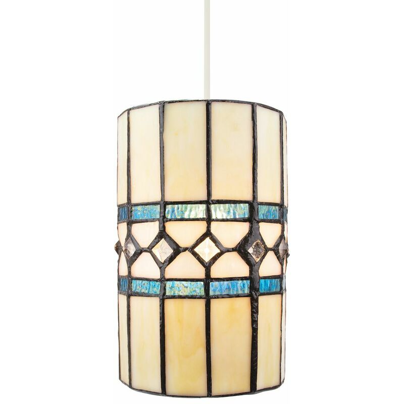 Contemporary Amber Glass Tiffany Pendant Light Shade with Bright Teal Strips by Happy Homewares