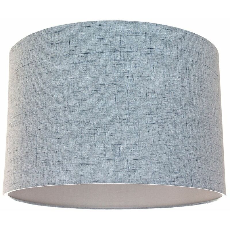 Contemporary and Sleek Blue Textured Linen Fabric Drum Lamp Shade 60w Maximum by Happy Homewares