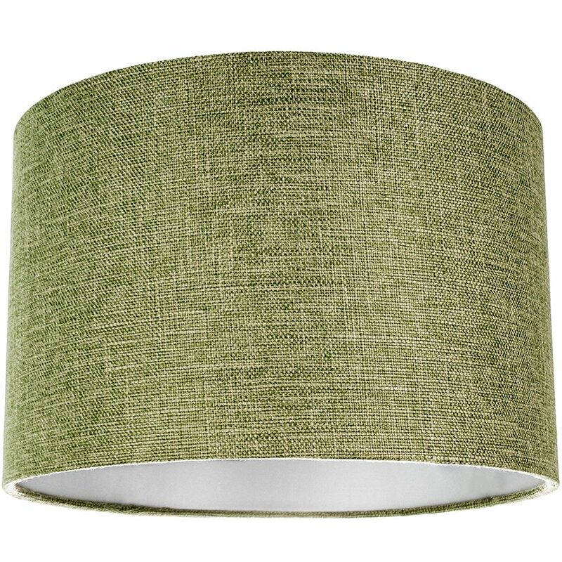 Contemporary and Sleek Olive Sage Plain Linen Fabric Drum Lamp Shade 60w Maximum by Happy Homewares