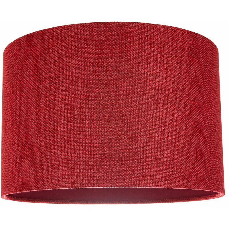 Contemporary and Sleek Red Plain Natural Linen Fabric Drum Lamp Shade 60w Max by Happy Homewares