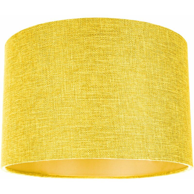 Contemporary and Sleek Yellow Plain Linen Fabric Drum Lamp Shade 60w Maximum by Happy Homewares