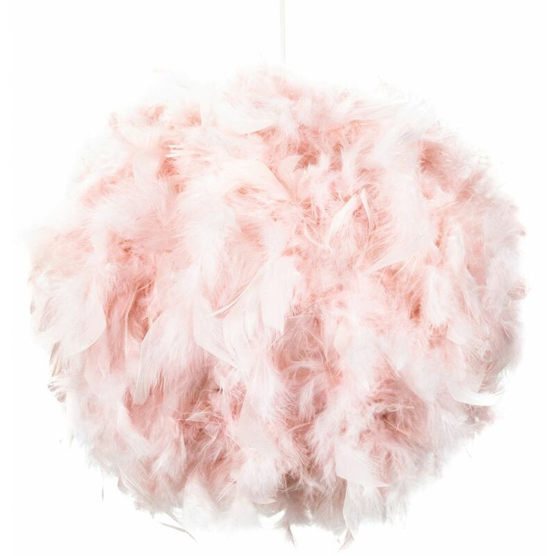 Contemporary and Unique Large Pink Real Feather Decorated Pendant Light Shade by Happy Homewares