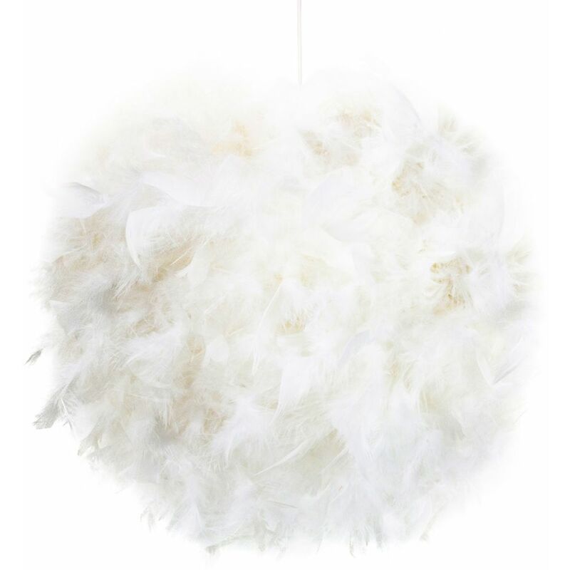 Contemporary and Unique Large White Real Feather Decorated Pendant Light Shade by Happy Homewares
