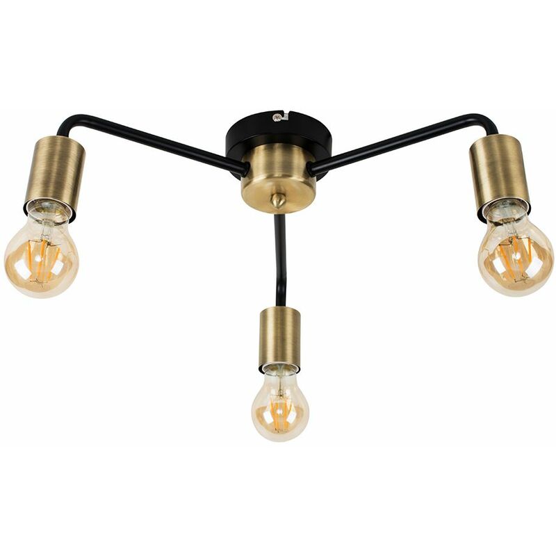 Minisun - Antique Brass & Matt Black 3 Way Ceiling Light Fitting - No Bulb