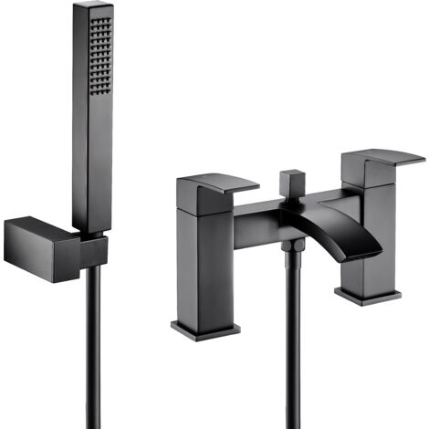 Contemporary Bath Shower Mixer Tap with Shower Kit - Matt Black