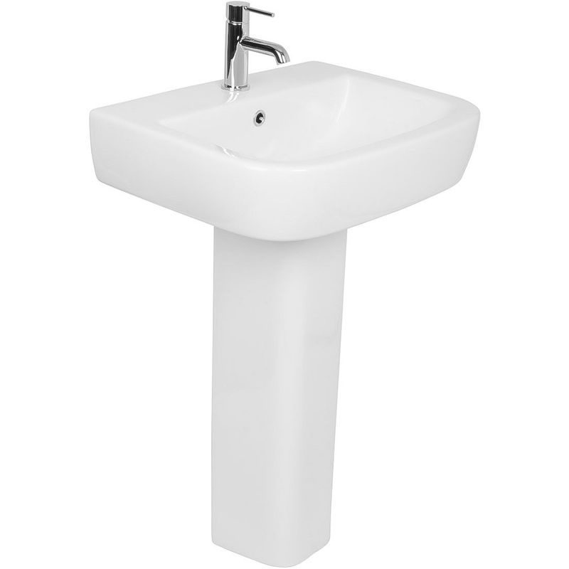 Contemporary Bathroom Cloakroom Full Pedestal 560mm Basin Compact Single Tap Hole Sink