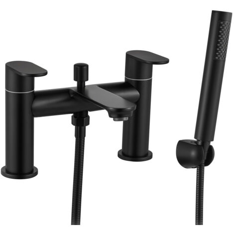 Contemporary Bathroom Deck Mounted Round Bath Shower Mixer Tap - Black