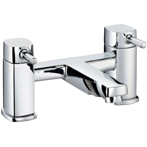Contemporary Bathroom Soft Square Deck Mounted Bath Filler Tap - Chrome