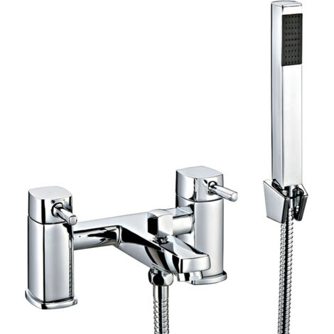 Contemporary Bathroom Soft Square Deck Mounted Bath Shower Mixer Tap with Kit - Chrome