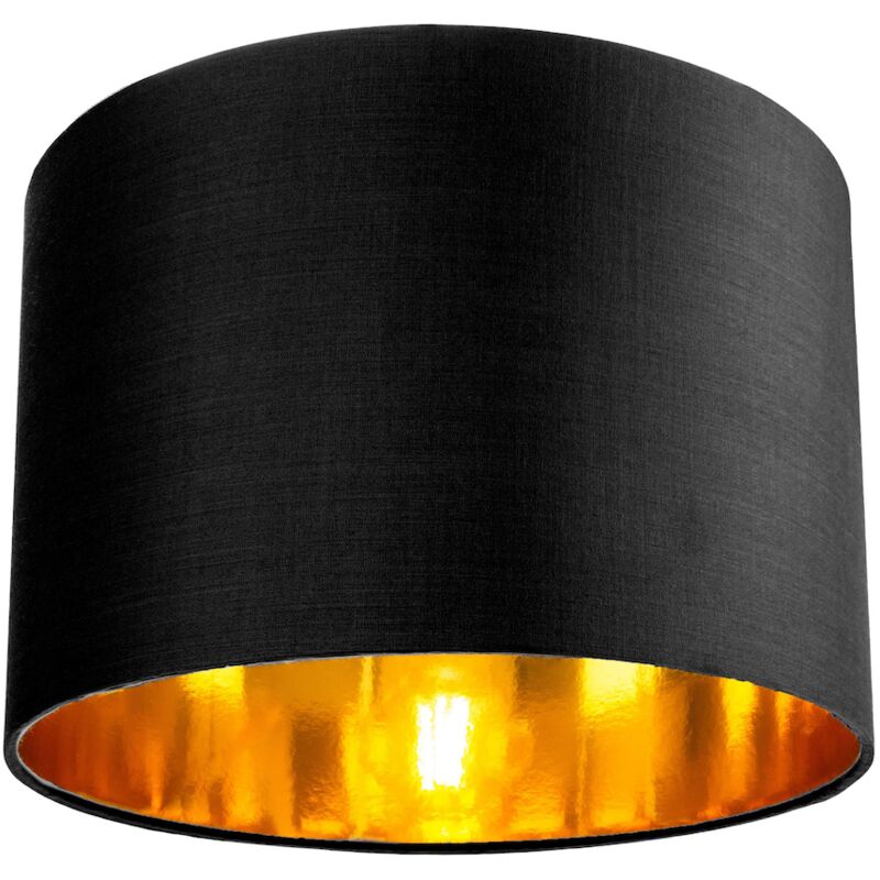 Contemporary Black Cotton 10' Table/Pendant Lamp Shade with Shiny Golden Inner by Happy Homewares