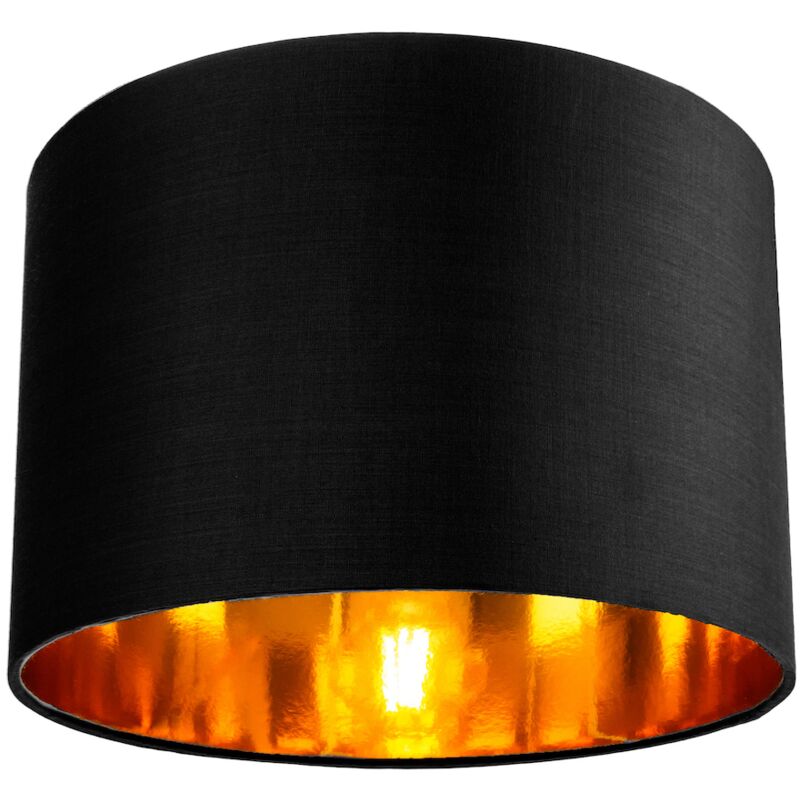 Contemporary Black Cotton 12' Table/Pendant Lamp Shade with Shiny Golden Inner by Happy Homewares