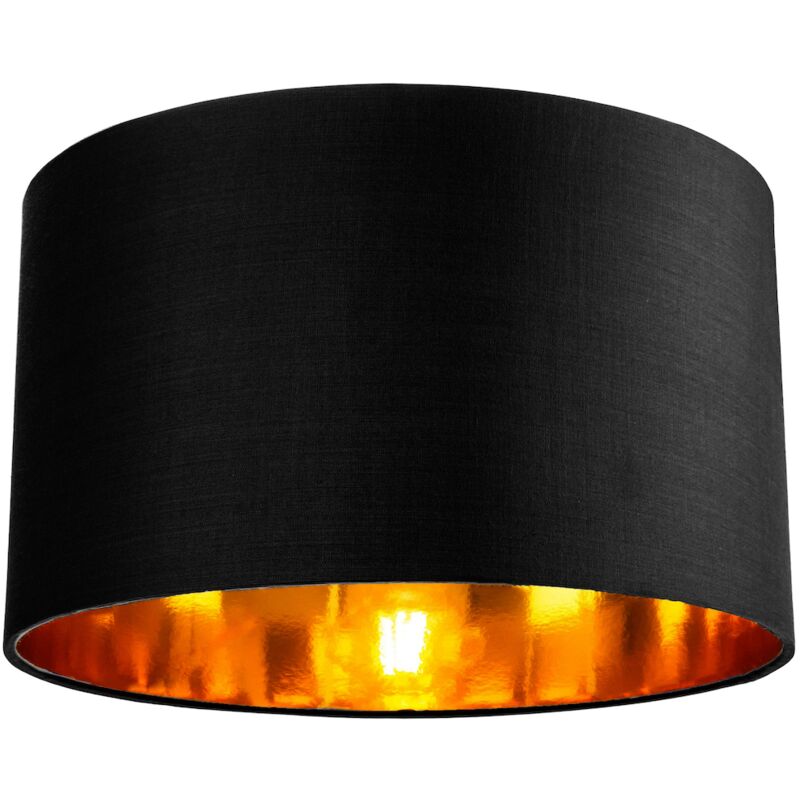 Contemporary Black Cotton 14' Table/Pendant Lamp Shade with Shiny Golden Inner by Happy Homewares