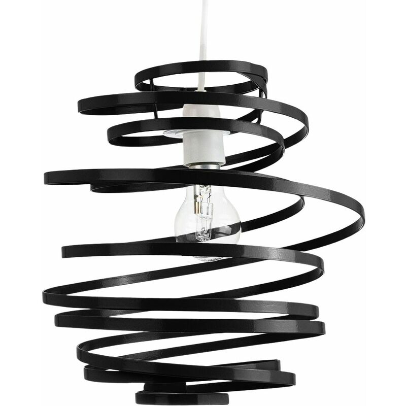Contemporary Black Gloss Metal Double Ribbon Spiral Swirl Ceiling Light Pendant by Happy Homewares