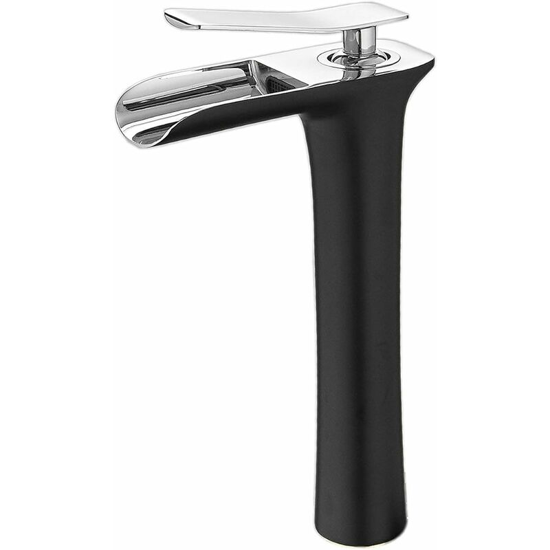 Xinuy - Contemporary Black&Chrome Mixer Tap Waterfall Spout Single Handle Bathroom Faucet