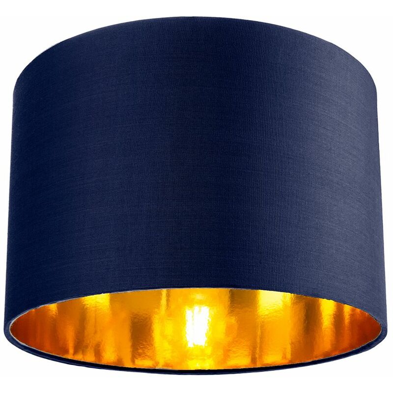 Happy Homewares - Contemporary Blue Cotton 12 Table/Pendant Lamp Shade With Shiny Copper Inner By Midnight Blue