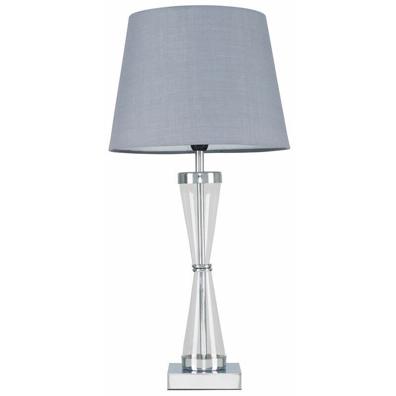 Bishop Hourglass Table Lamp in Chrome with Tapered Shade - Grey - No Bulb