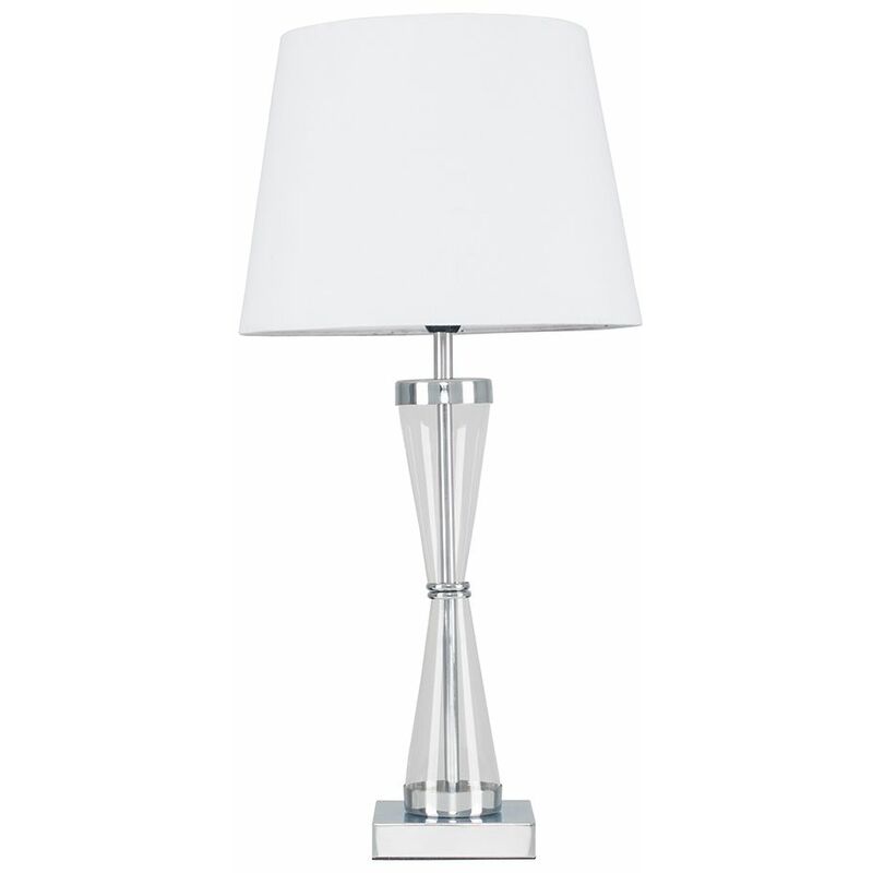Bishop Hourglass Table Lamp in Chrome with Tapered Shade - White - No Bulb