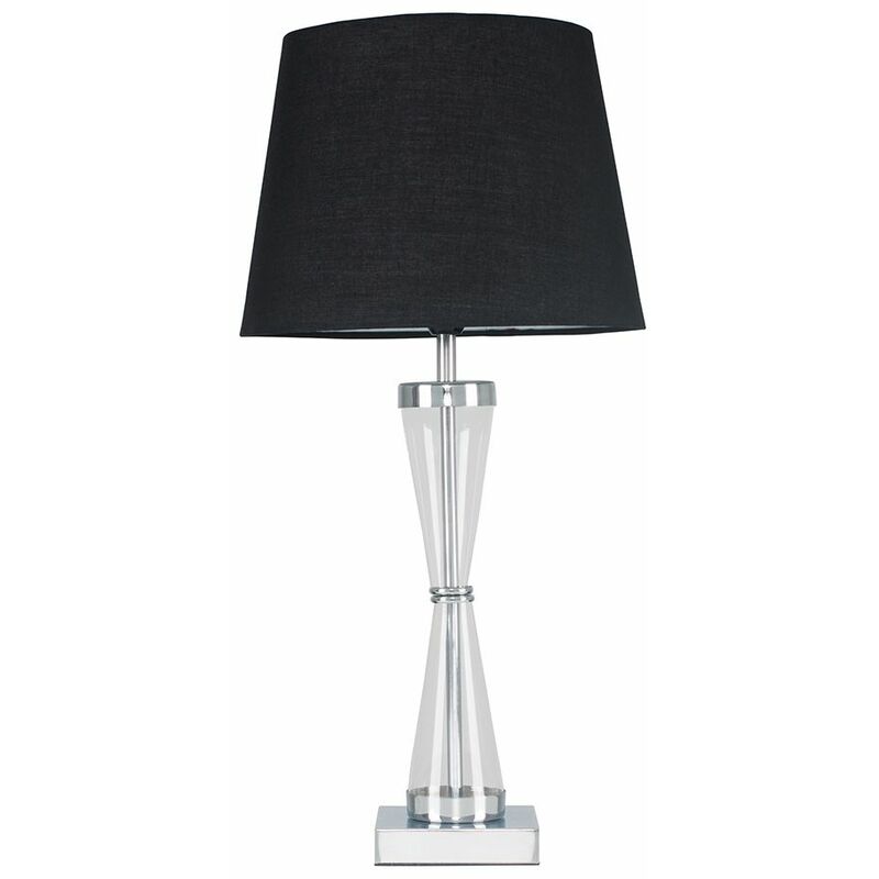 Bishop Hourglass Table Lamp in Chrome with Tapered Shade - Black - No Bulb
