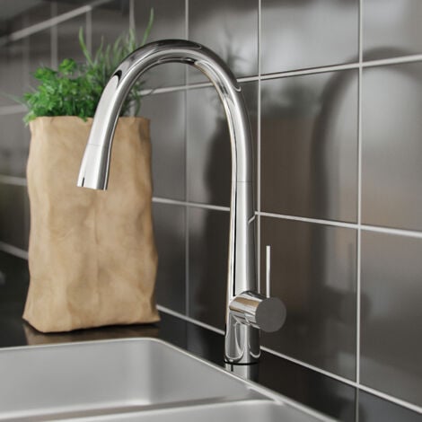 Contemporary Chrome Single Lever Curved Swivel Spout Kitchen Sink Mono Mixer Tap