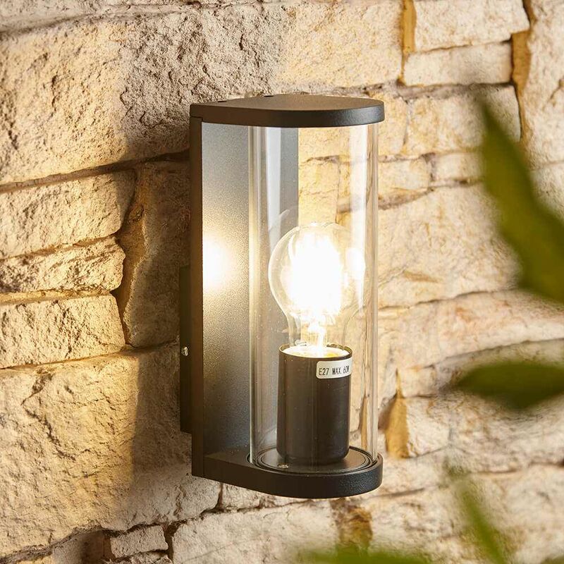 Contemporary Clear Round Cylinder Outside Garden Outdoor Wall Light IP44