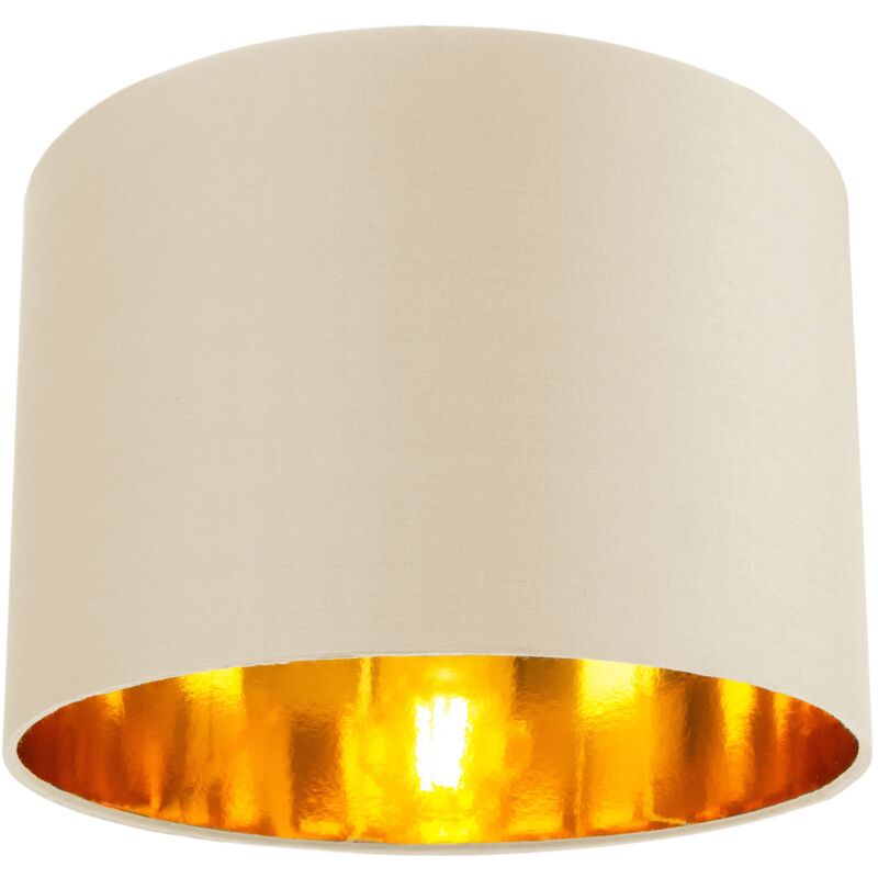 Contemporary Cream Cotton 10' Table/Pendant Lamp Shade with Shiny Copper Inner by Happy Homewares