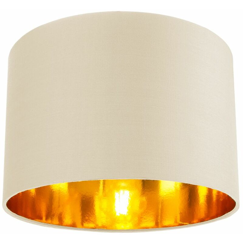 Contemporary Cream Cotton 12' Table/Pendant Lamp Shade with Shiny Copper Inner by Happy Homewares