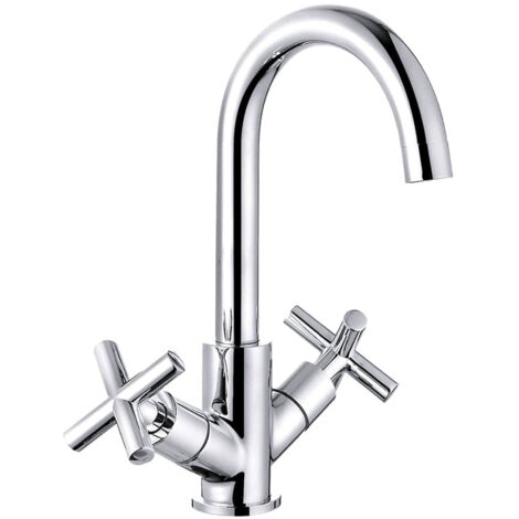 Contemporary Cross Handle Kitchen Mixer Tap, Chrome