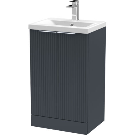 Contemporary Dark Grey Fluted Floor Standing Vanity Unit with Ceramic Basin, 500mm, 2 Door