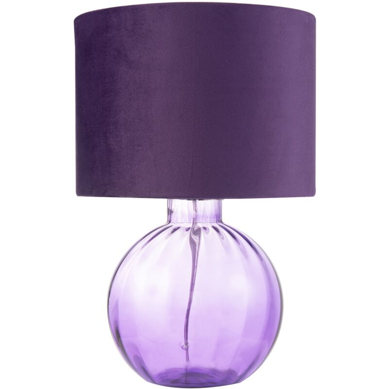 Image of Happy Homewares - Contemporary Deep Purple Ribbed Glass Table Lamp with Soft Velvet Fabric Shade by Purple