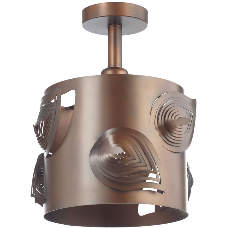 Contemporary Designer Semi Flush Matt Bronze Ceiling Lamp with Laser Cut Leaves by Happy Homewares - Bronze