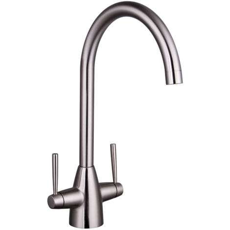 Contemporary Dual Handle Kitchen Mixer Tap, Brushed Nickel