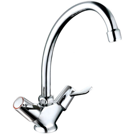 Contemporary Dual Lever Kitchen Sink Mixer Tap, White