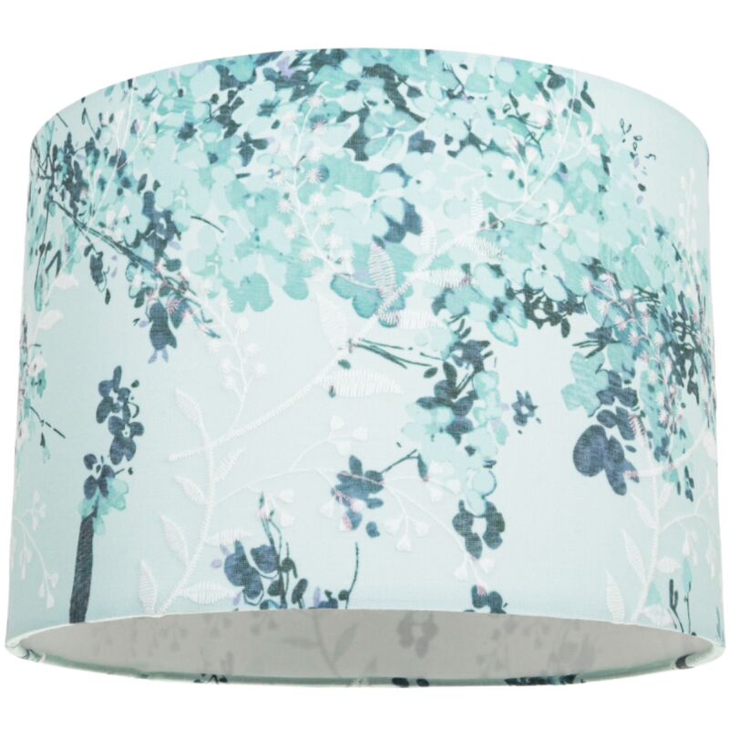 Happy Homewares - Contemporary Duck Egg And Emerald Green Floral Fabric Shade With Inner Lining By Duck Egg
