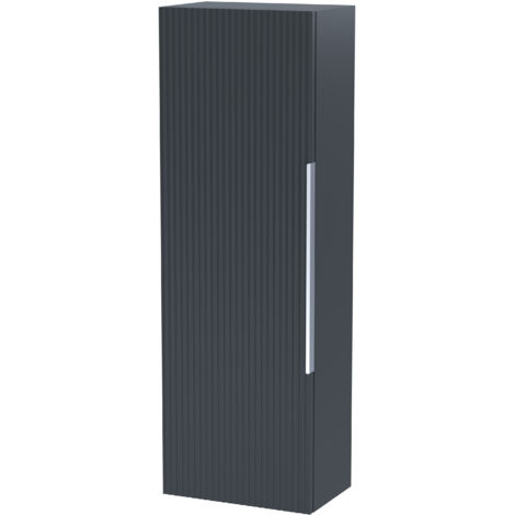 Contemporary Fluted 400mm Tall Wall Hung Bathroom Storage Unit with Single Soft Close Door, Dark Grey