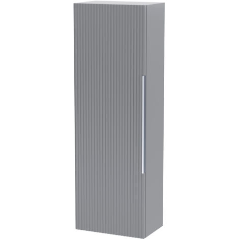 Contemporary Fluted 400mm Tall Wall Hung Bathroom Storage Unit with Single Soft Close Door, Satin Grey