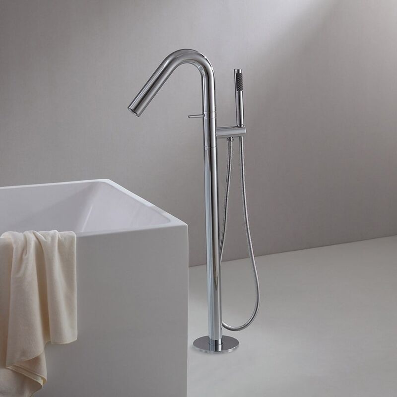Lookshop - Contemporary freestanding bathtub faucet with floor mounting and chrome handshower